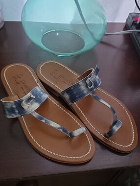 K.Jacques Blue Tie-Dye Leather Toe-Ring Sandals